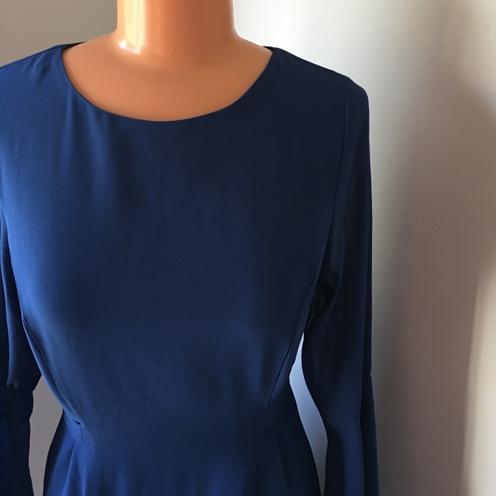 3/4 bell sleeve navy a-line dress -from ModCloth